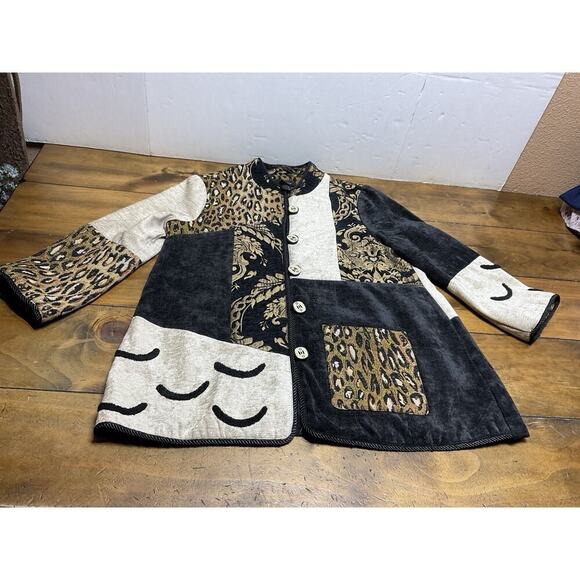 VINTAGE Ali Miles Tapestry Patchwork Jacket Animal Print 3/4 Sleeve Size Small - Picture 1 of 15